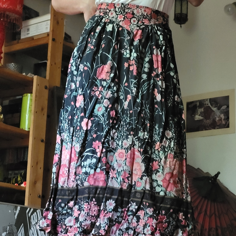 Vintage Tattoo California Floral Midi Skirt - Size 7